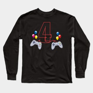 4th Birthday Boy Toddlers Video Gamer Store Long Sleeve T-Shirt